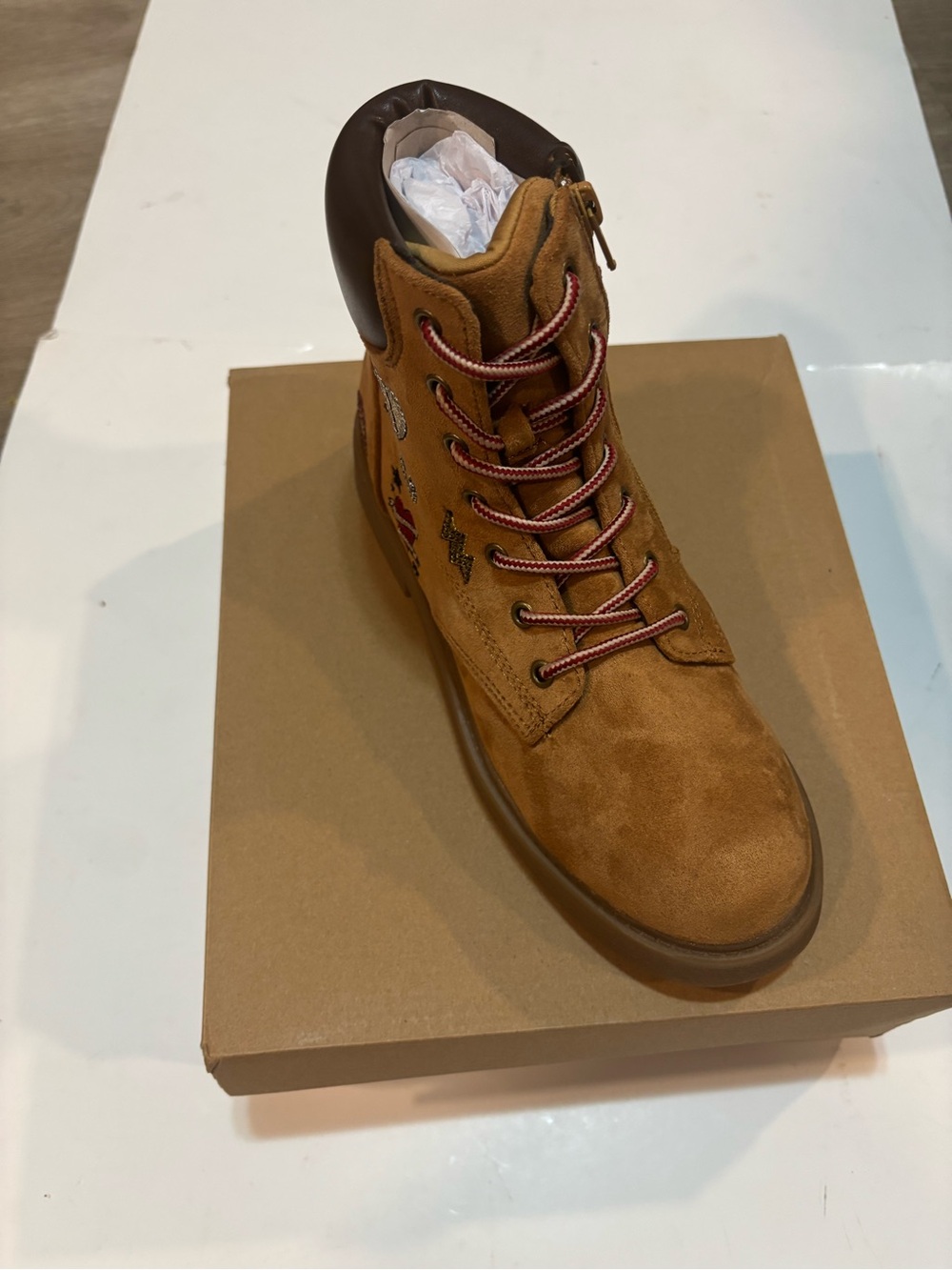 Size Vary Girls – Steve Madden Jumble Tan Suede Combat Boots Kids – JJUMBL-S-TAN